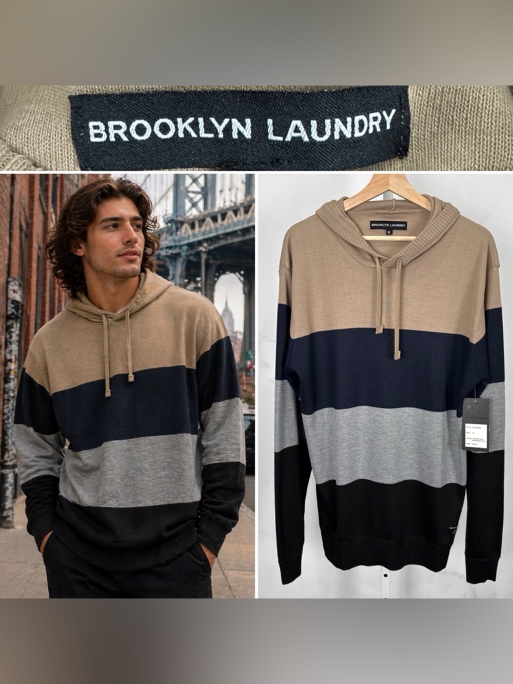 Brooklyn Laundry Men’s Taupe, Blue, Grey, Black Hoodie Size XL NEW $44.50